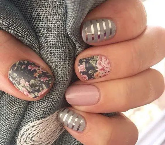 Florals and Stripes Nail Art