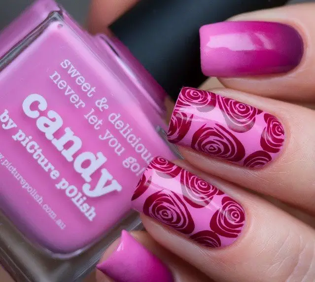 Maroon Colored Floral Nail art