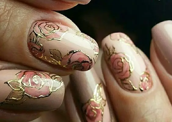 Regal Roses Floral Nail Art